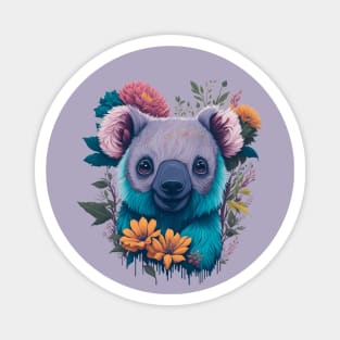 Cute smiling Koala bear with florals  t-shirt design, apparel, mugs, cases, wall art, stickers, travel mug Magnet